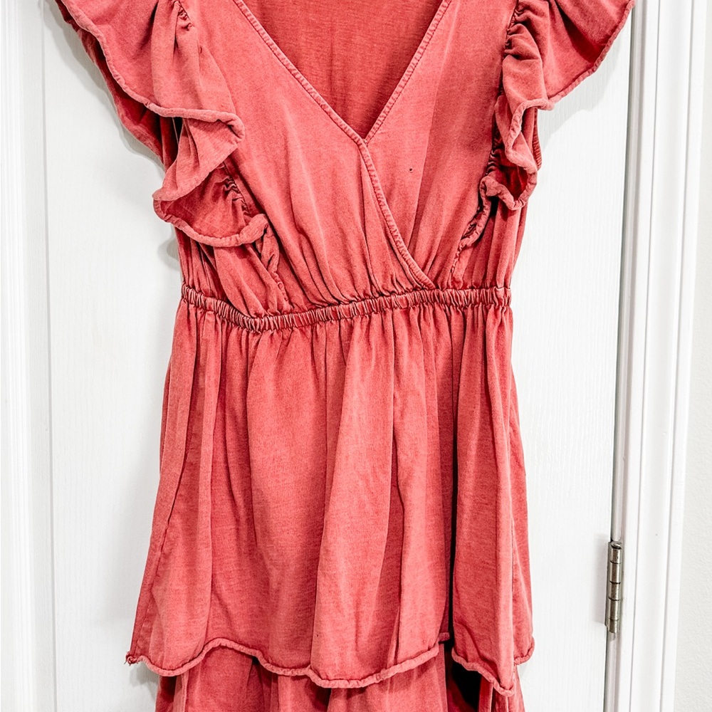 White Birch The Right Track Full Size Short Flutter Sleeve Mini Dress